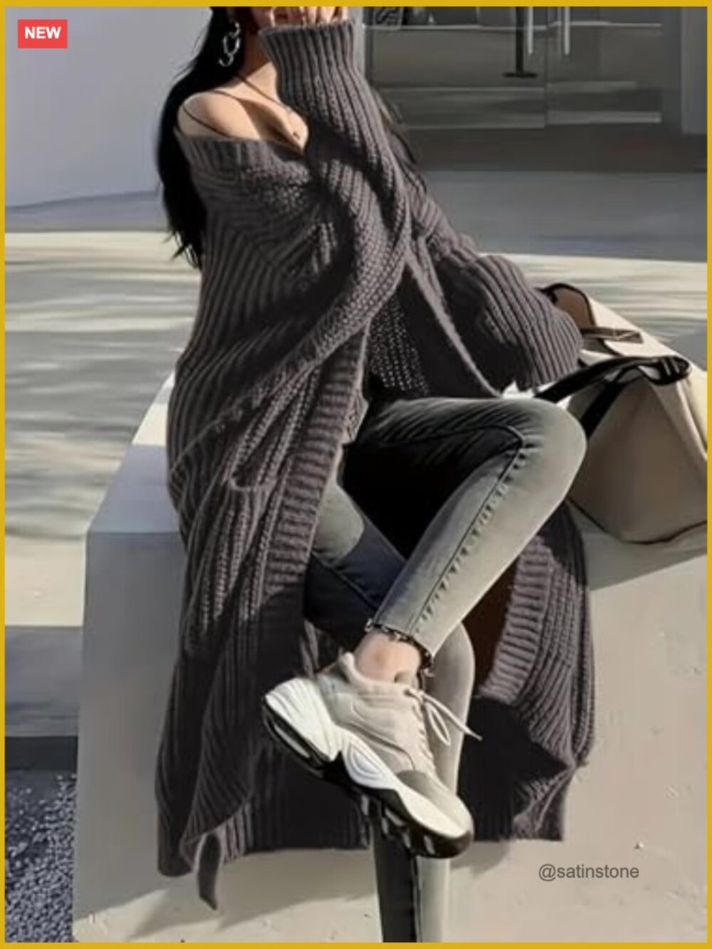 Open Front Long Cardigan Sweater with Pockets Oversized Duster Knit Coat - Picture 5 of 7